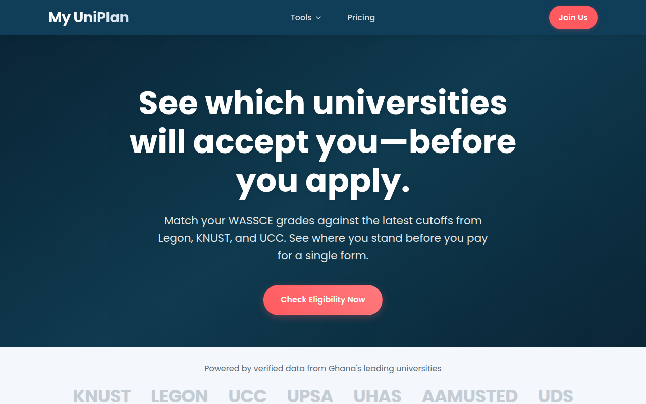 My UniPlan — WASSCE admission checker screenshot